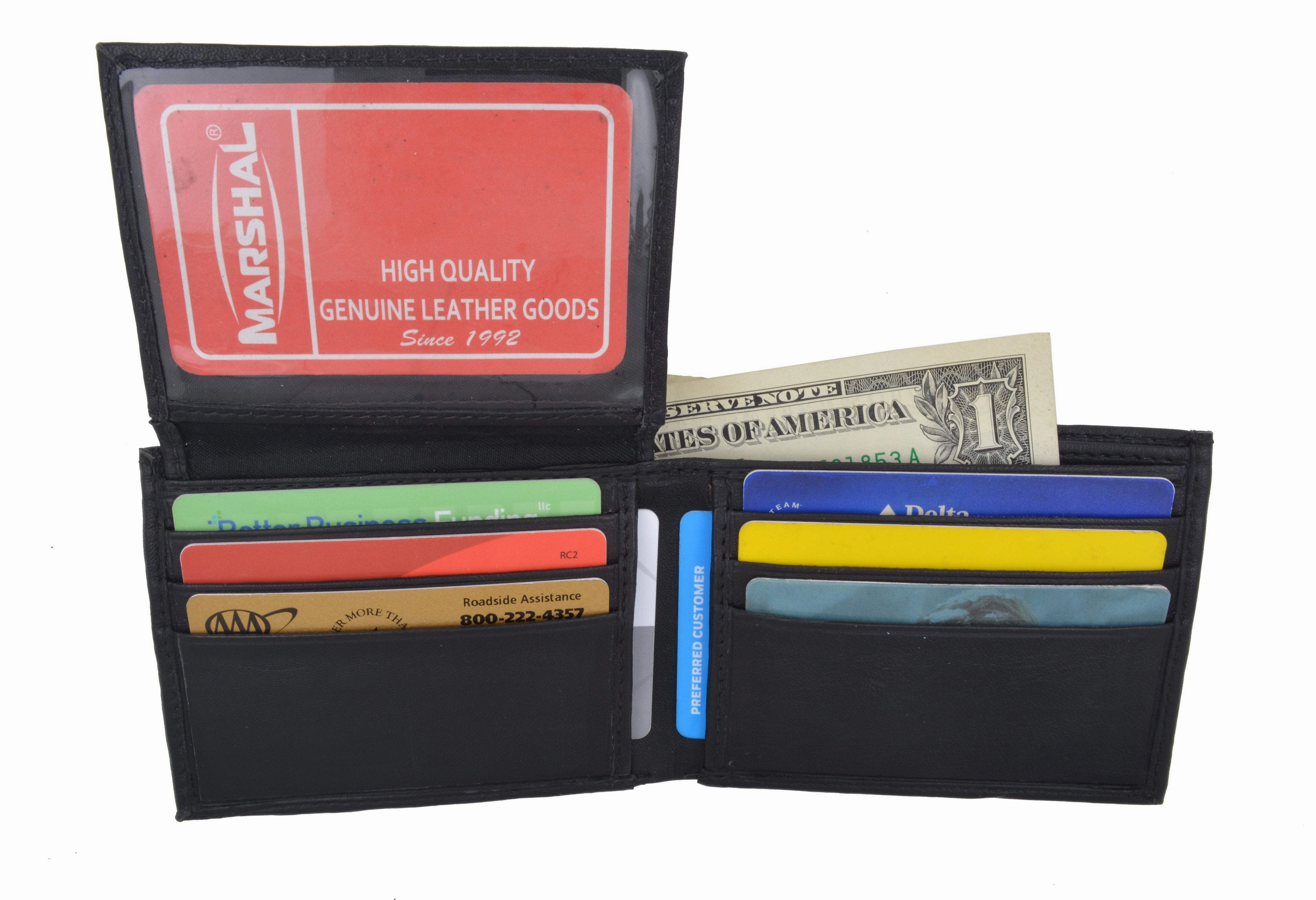 Limited Time Hot Deal Mens Lamb Leather Bifold Wallet W/Flap Up And American Flag Logo F1153