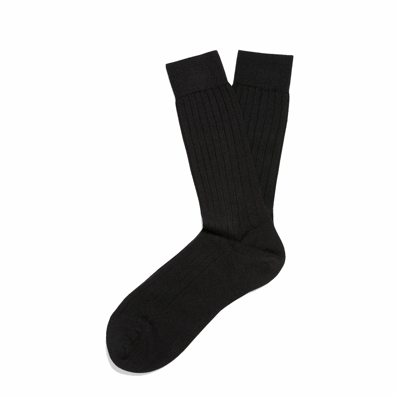 Sunspel Merino Wool Ribbed Socks Black MustHave Clearance