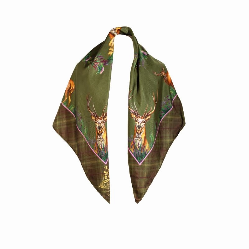 Clare Haggas Caledonia Large Square Pure Silk Scarf - Moss Green Big Price Drop