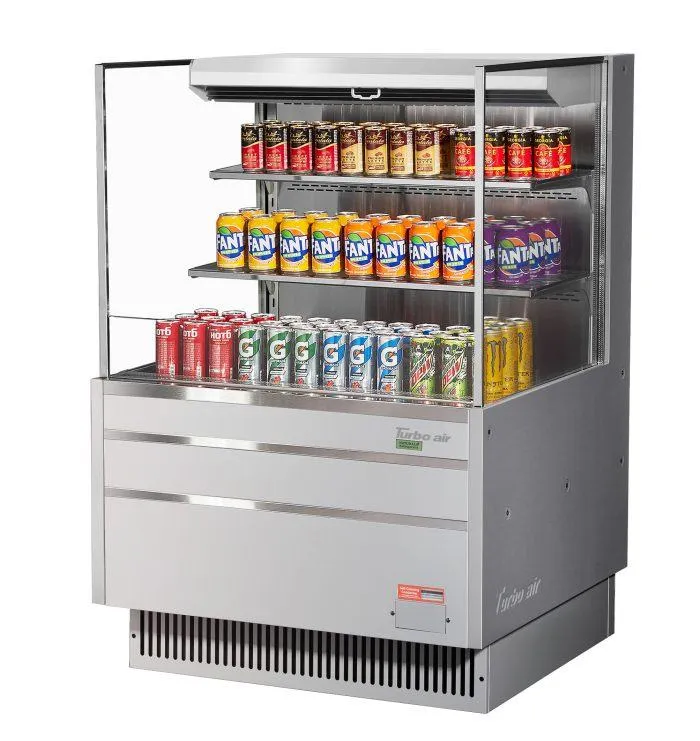 Turbo Air - TOM-36L-UF-S-3S-N, 34-3/4"L Low Profile Glass Side Panel, 2 shelves - European Straight / Stainless Steel