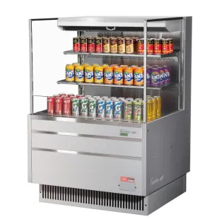 Turbo Air - TOM-36L-UF-S-3S-N, 34-3/4"L Low Profile Glass Side Panel, 2 shelves - European Straight / Stainless Steel