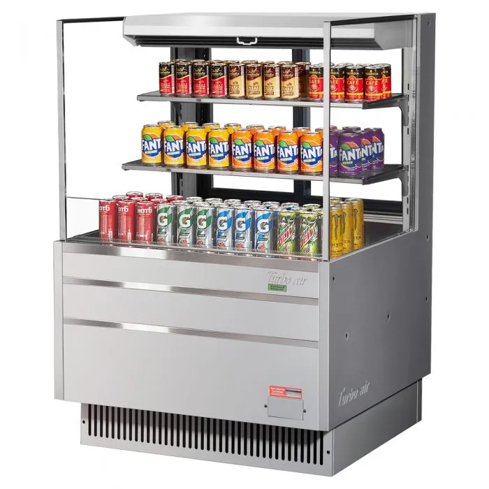 Turbo Air - TOM-36L-UFD-S-3S-N, Commercial Open Display Case Horizontal, Low profile with glass side panels Refrigerator