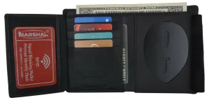 Black Rfid Genuine Leather Badge Id Holder Trifold Wallet MustShop Sale Hot Deals Today