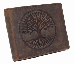 Hot Offer Inside Vintage Leather Rfid Protected Men'S Bifold Wallet With Tree Of Life Design (Brown)