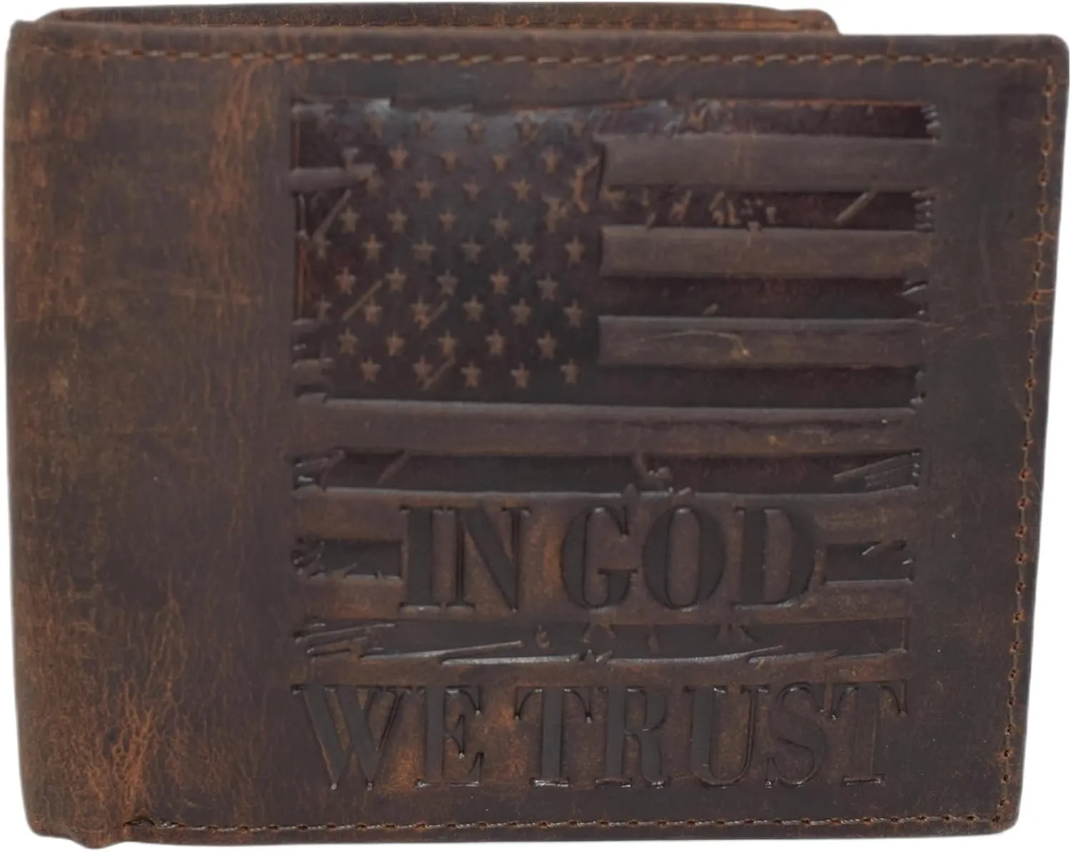 Distressed Vintage Leather Patriotic American Flag Wallet - Western Style In God We Trust Rfid Blocking Leather Us Flag Men'S Bifold Wallet (Vintage Black) Hot Deal Alert