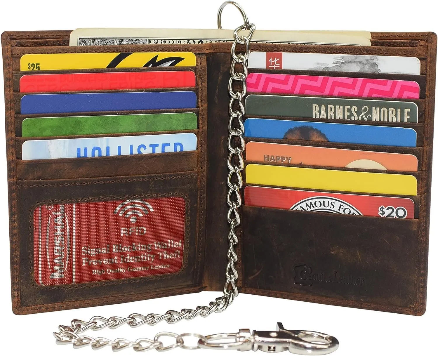 Hot Offer Frenzy Rfid Blocking Vintage Leather Slim Hipster Bifold Biker Long Chain Wallet For Men (Brown)