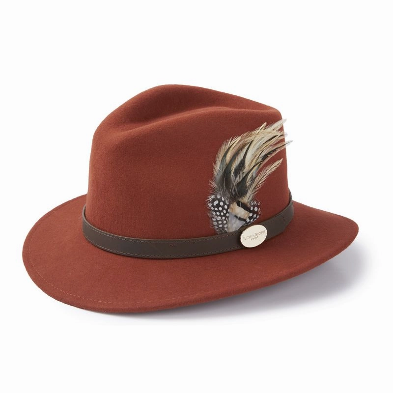 Hicks & Brown Suffolk Fawn Feather Fedora Hat - Cinnamon Special Online Offer