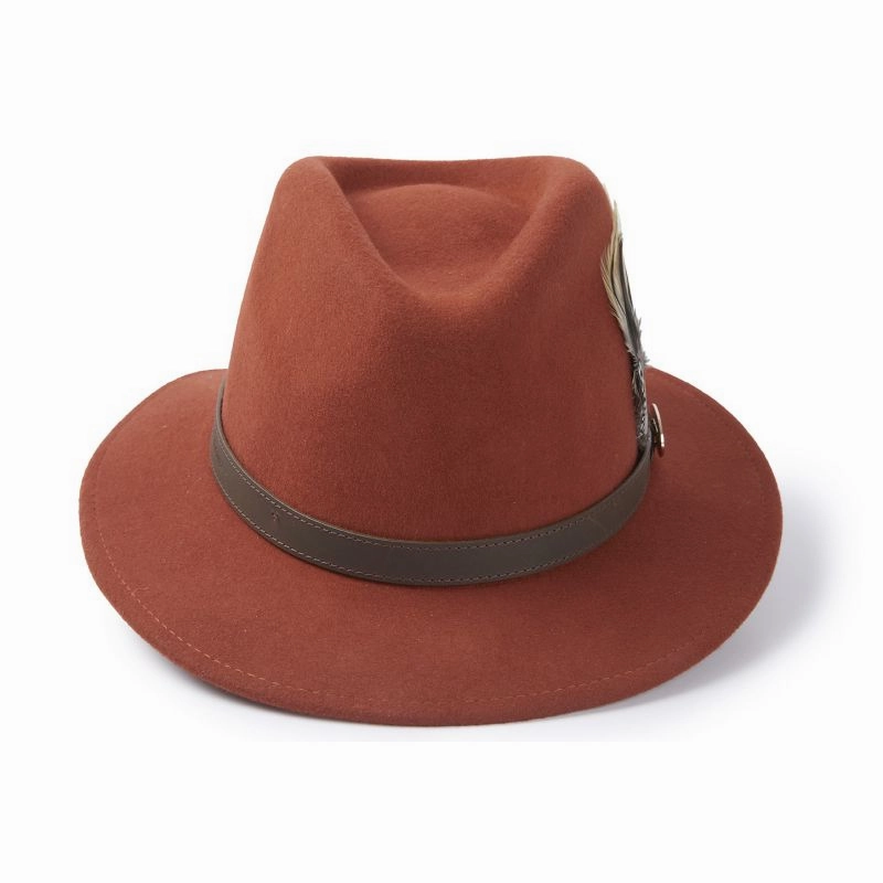 Clearance Event Hicks & Brown Suffolk Fawn Feather Fedora Hat - Cinnamon