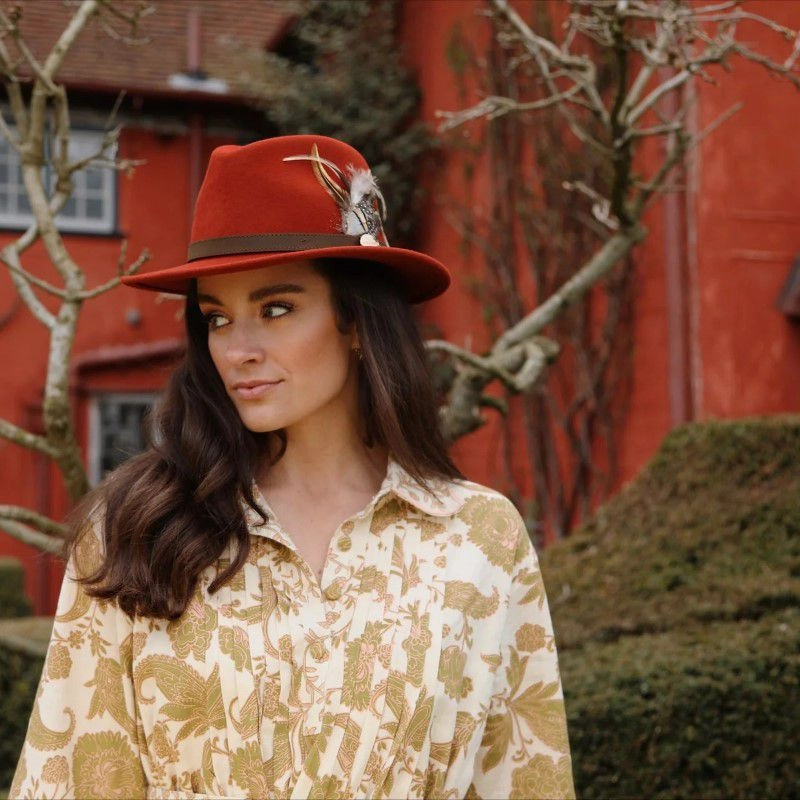 Hicks & Brown Suffolk Fawn Feather Fedora Hat - Cinnamon Big Price Drop Special Price Offer