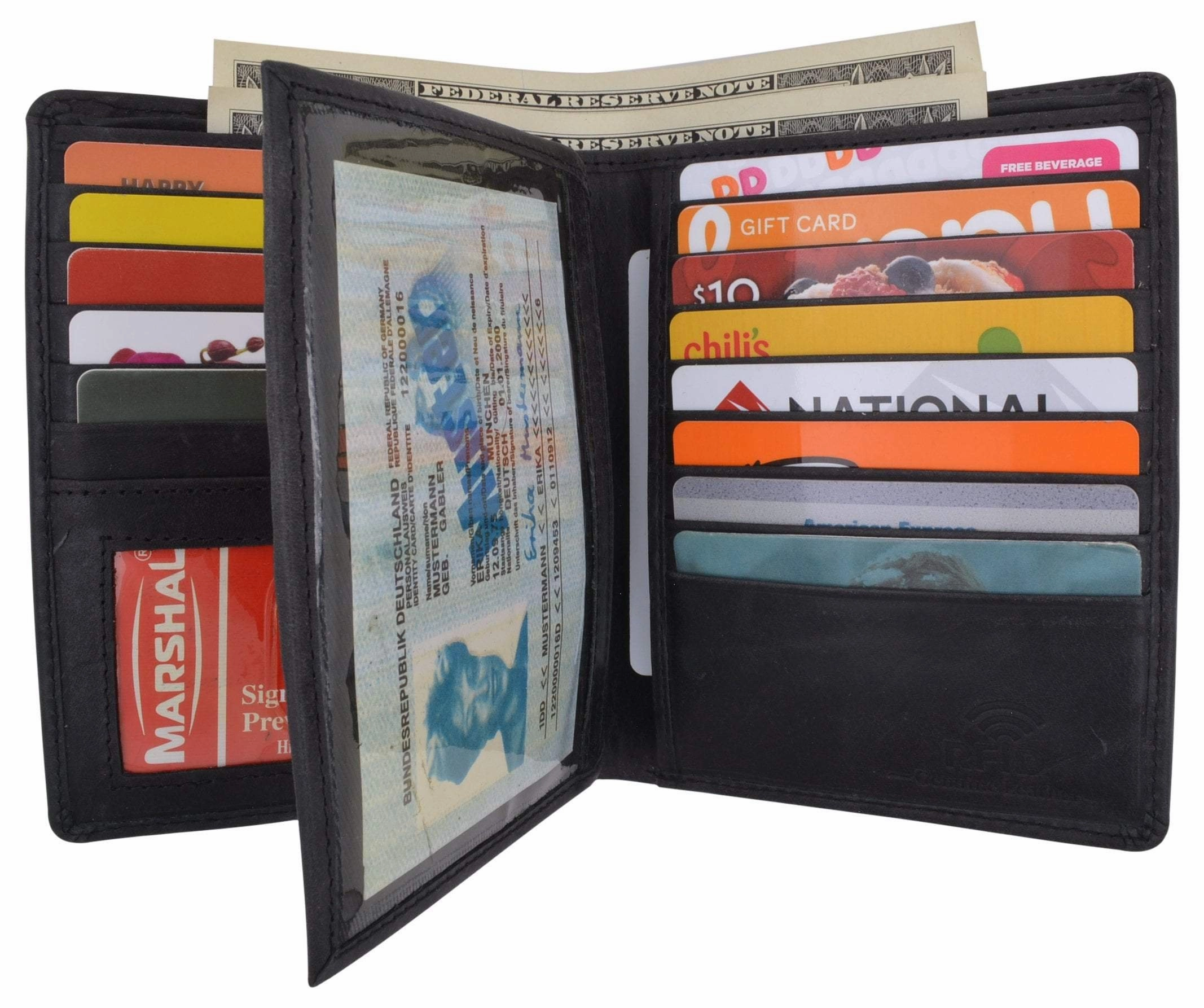 Flash Sale Alert Mens Bifold Hipster Genuine Hunter Leather Rfid Blocking Euro Credit Card Id Bill Wallet