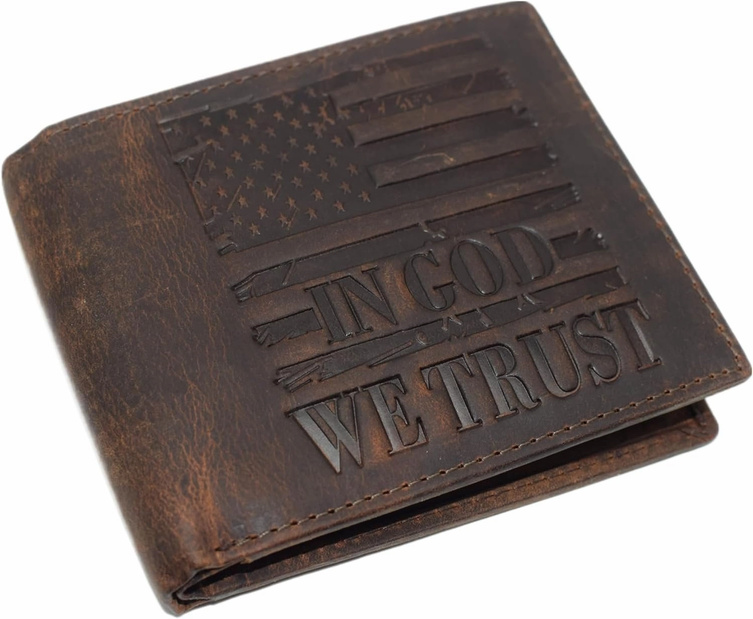 Distressed Vintage Leather Patriotic American Flag Wallet - Western Style In God We Trust Rfid Blocking Leather Us Flag Men'S Bifold Wallet (Vintage Black) Shop Save Big
