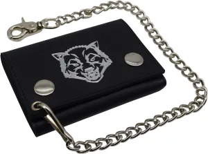 Wolf Rfid Blocking Trifold Biker Men'S Genuine Leather Steel Chain Wallet Snap Closure New Arrival Discount Limited Stock Alert