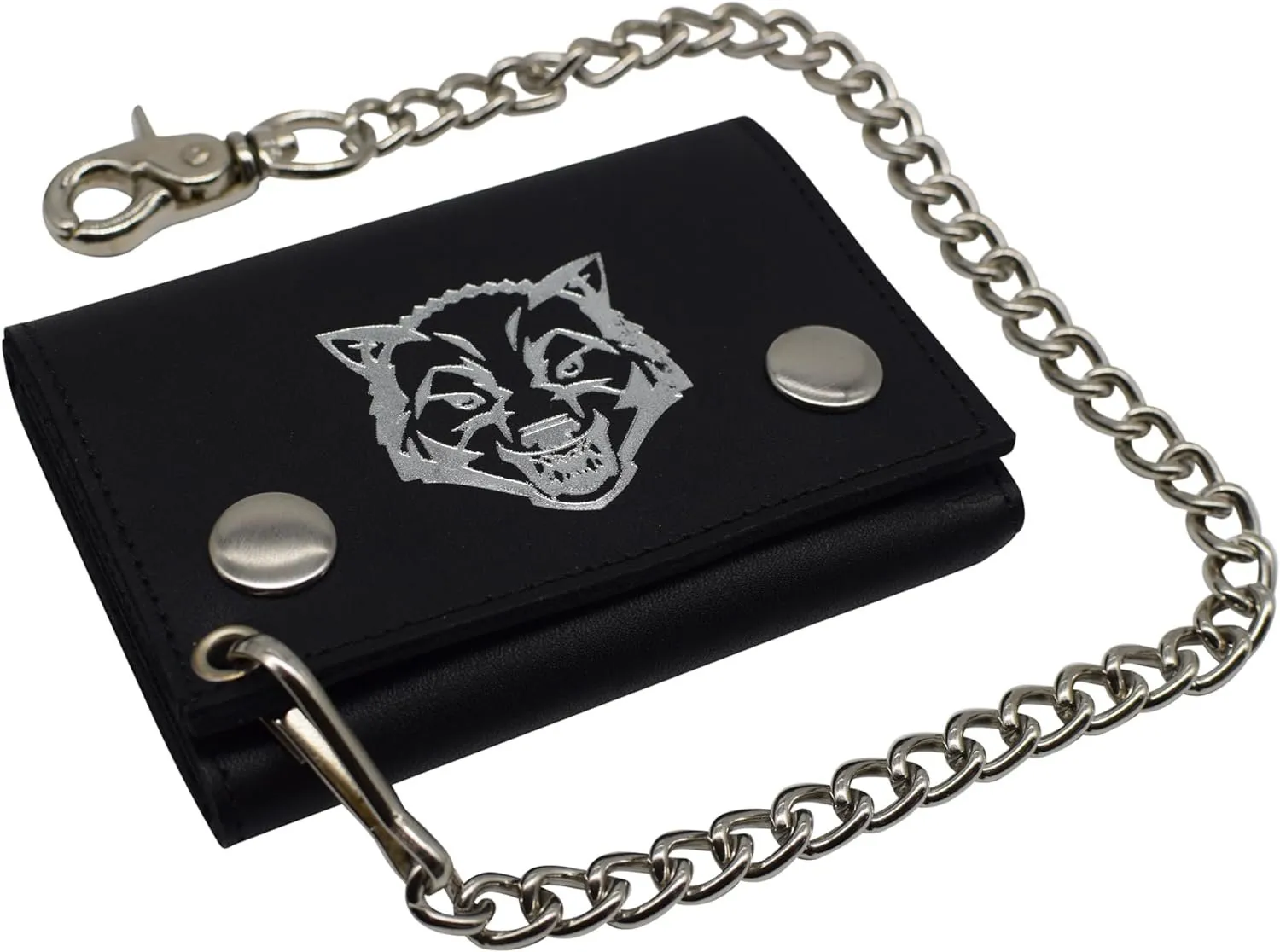 Wolf Rfid Blocking Trifold Biker Men'S Genuine Leather Steel Chain Wallet Snap Closure New Arrival Discount Limited Stock Alert