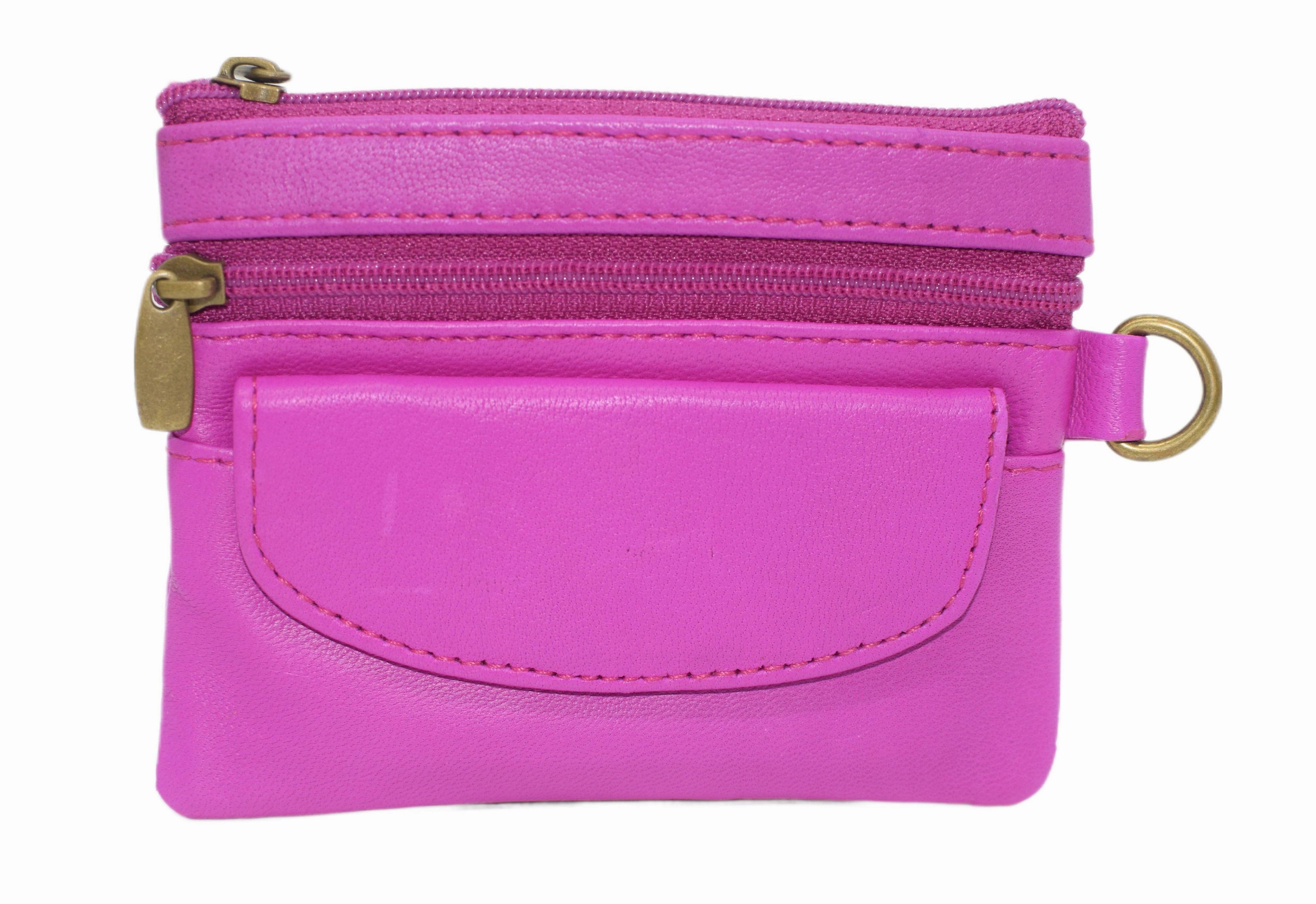 Daily Clearance Deal Limited Stock Hot Deal Women Genuine Leather Triple Zipper Small Wallet Change Coin Purse Holder With Front Snap Pocket