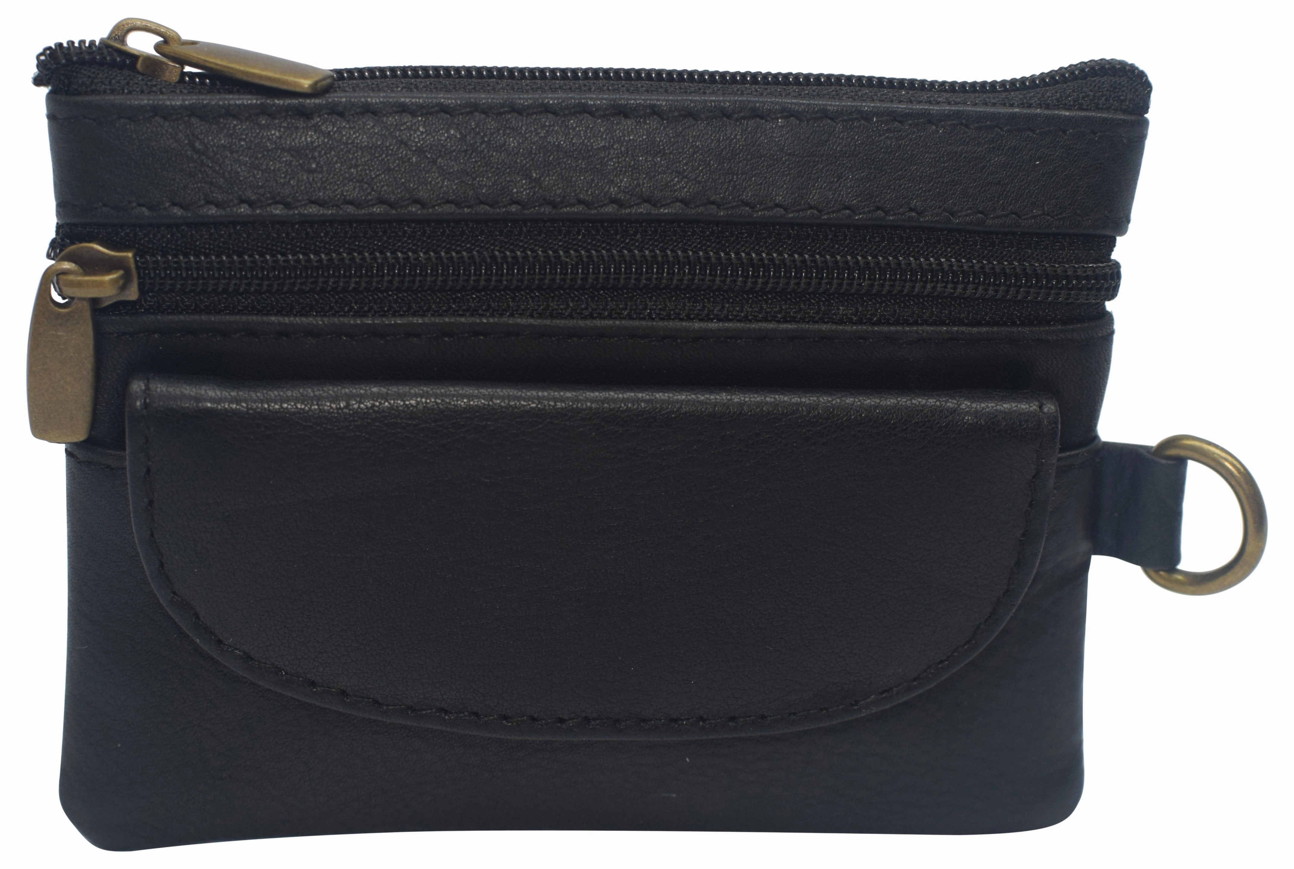 Women Genuine Leather Triple Zipper Small Wallet Change Coin Purse Holder With Front Snap Pocket Daily Clearance Deal Grab the Deal Now