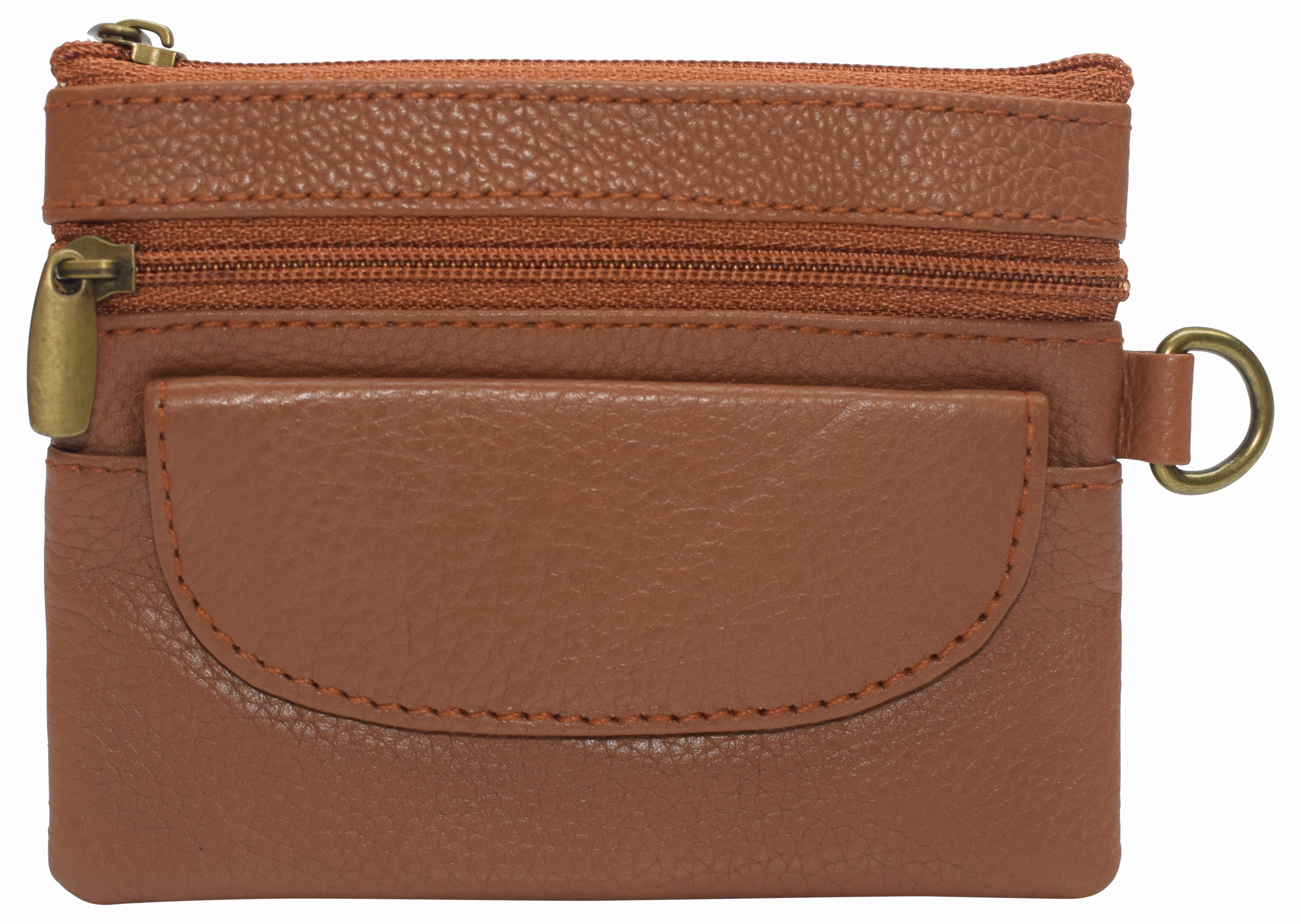 Clearance Sale Women Genuine Leather Triple Zipper Small Wallet Change Coin Purse Holder With Front Snap Pocket