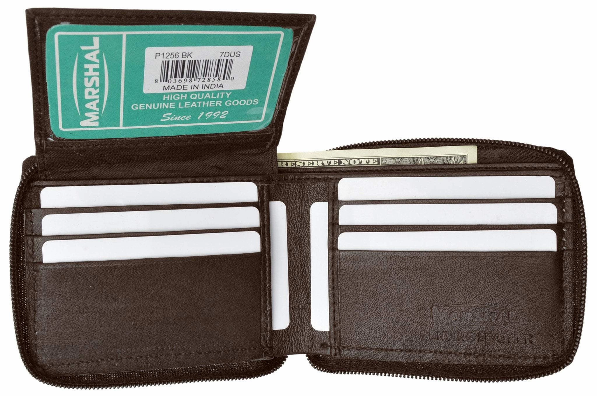 Zippered Bifold Men'S Wallet Deluxe Credit Card Flip Genuine Lamb Leather P 1256 (C) Dont Miss Out