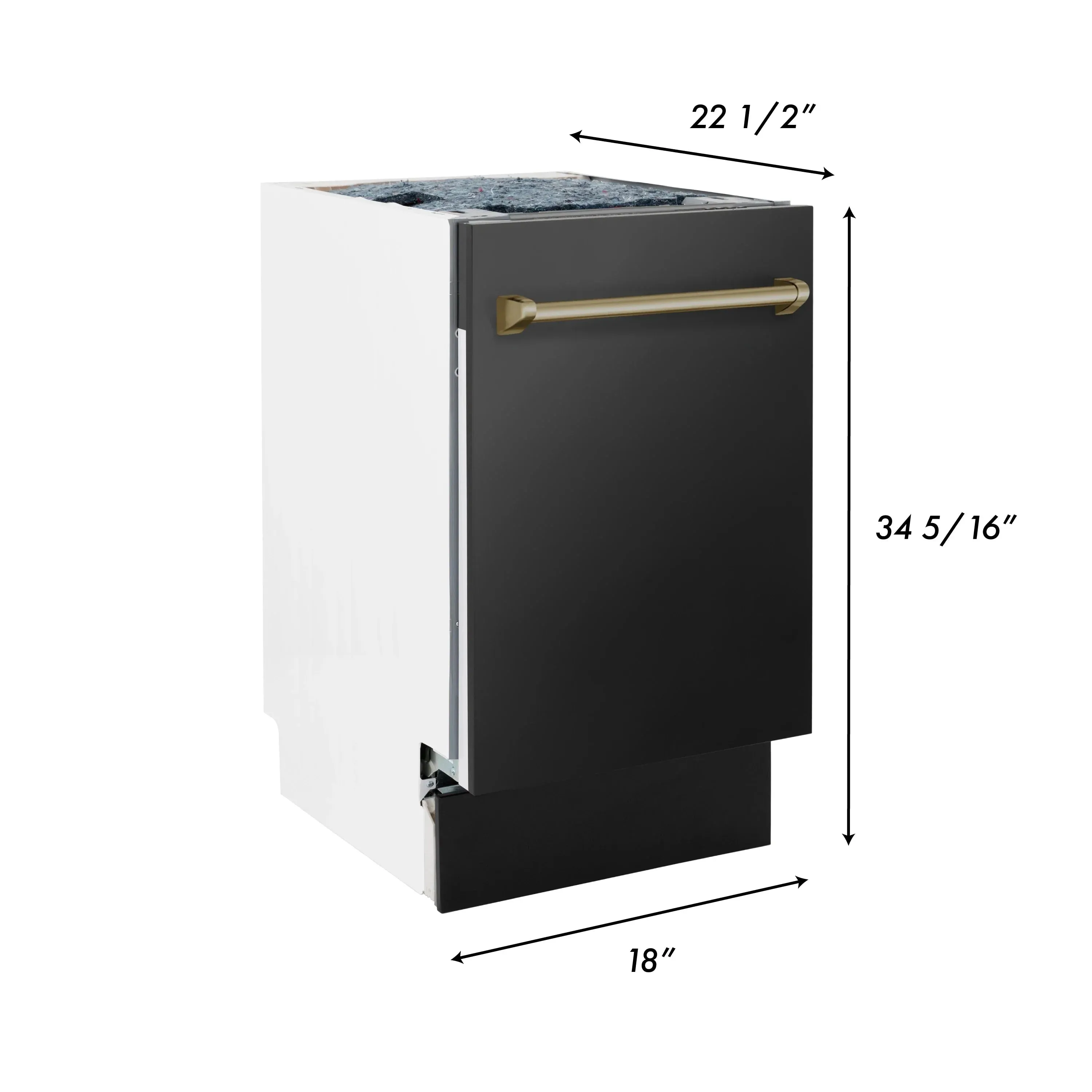 ZLINE 18-Inch Autograph Edition Tall Tub Dishwasher in Black Stainless Steel with Champagne Bronze Handle (DWVZ-BS-18-CB)