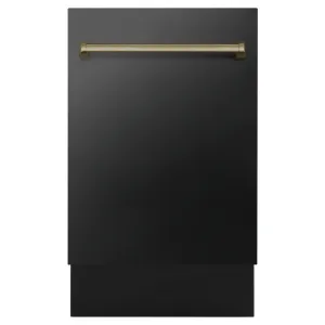 ZLINE 18-Inch Autograph Edition Tall Tub Dishwasher in Black Stainless Steel with Champagne Bronze Handle (DWVZ-BS-18-CB)