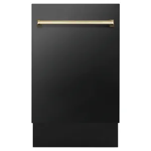 ZLINE 18-Inch Autograph Edition Tall Tub Dishwasher in Black Stainless Steel with Gold Handle (DWVZ-BS-18-G)