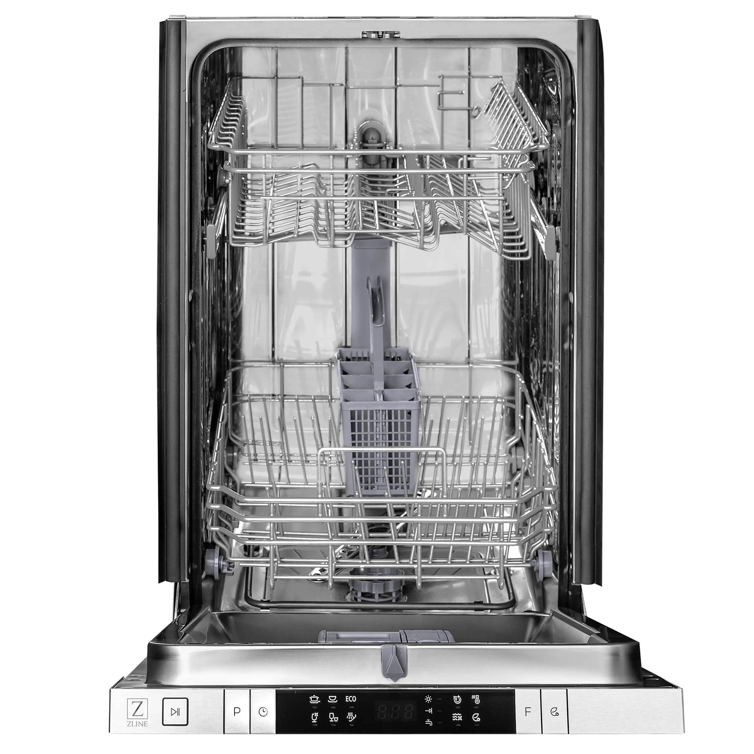 ZLINE 18-Inch Compact Black Stainless Steel Top Control Dishwasher with Stainless Steel Tub and Modern Style Handle, 40dBa (DW-BS-H-18)