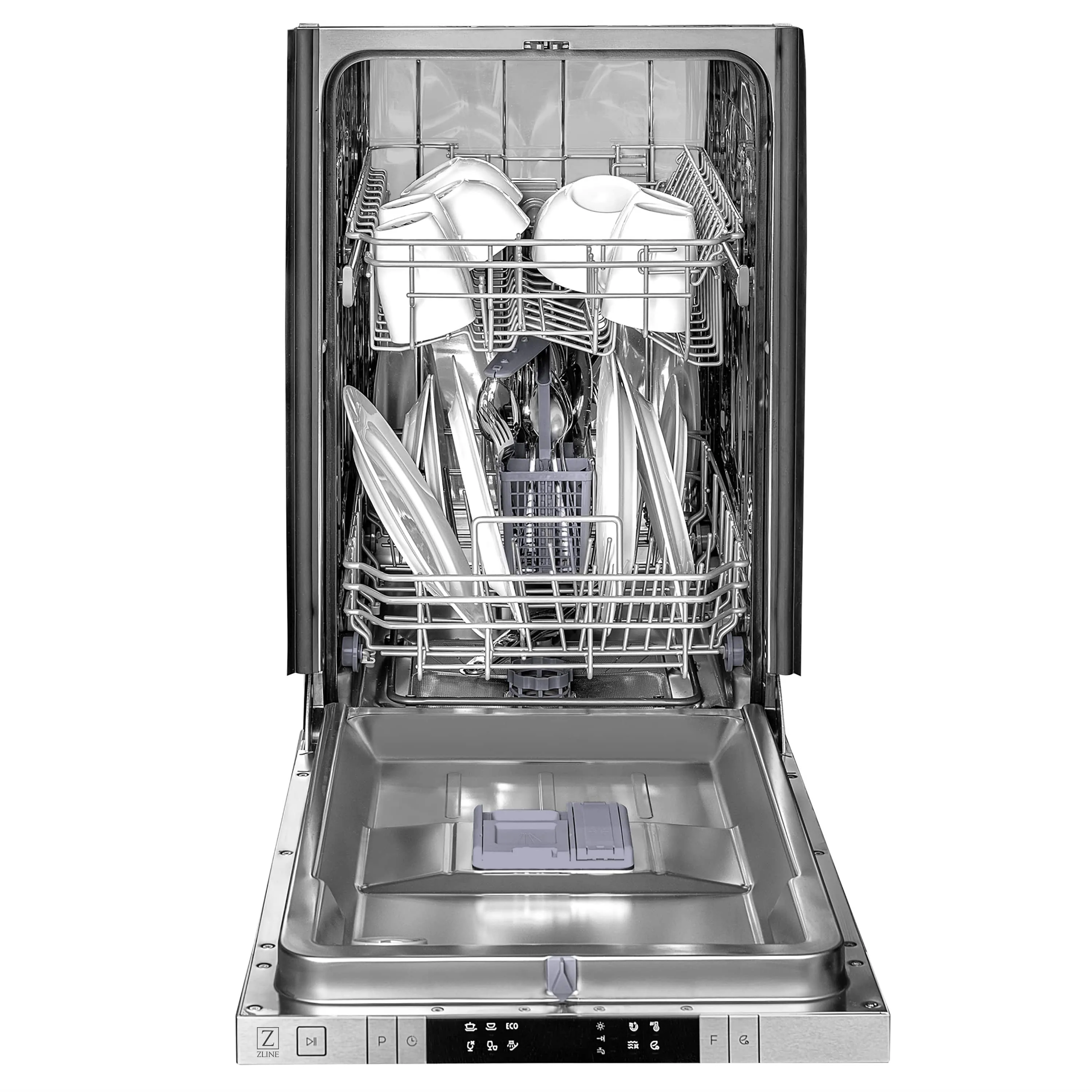 ZLINE 18-Inch Compact Black Stainless Steel Top Control Dishwasher with Stainless Steel Tub and Modern Style Handle, 40dBa (DW-BS-H-18)