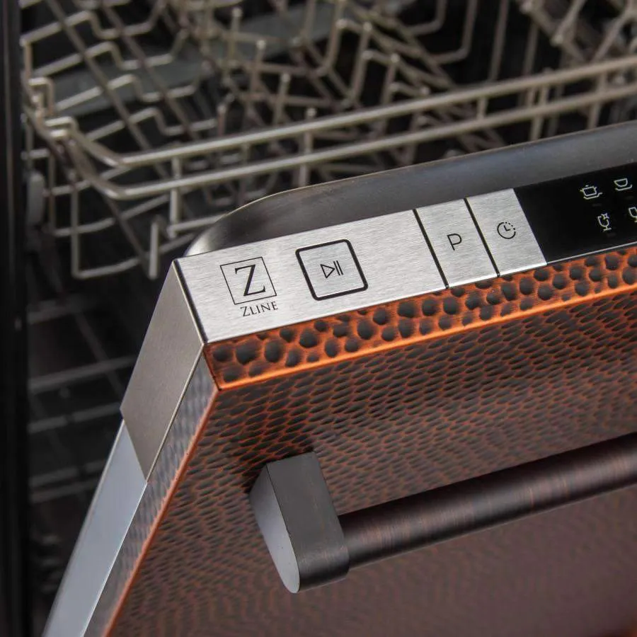 ZLINE 18-Inch Dishwasher in Hand-Hammered Copper with Stainless Steel Tub and Traditional Style Handle (DW-HH-H-18)