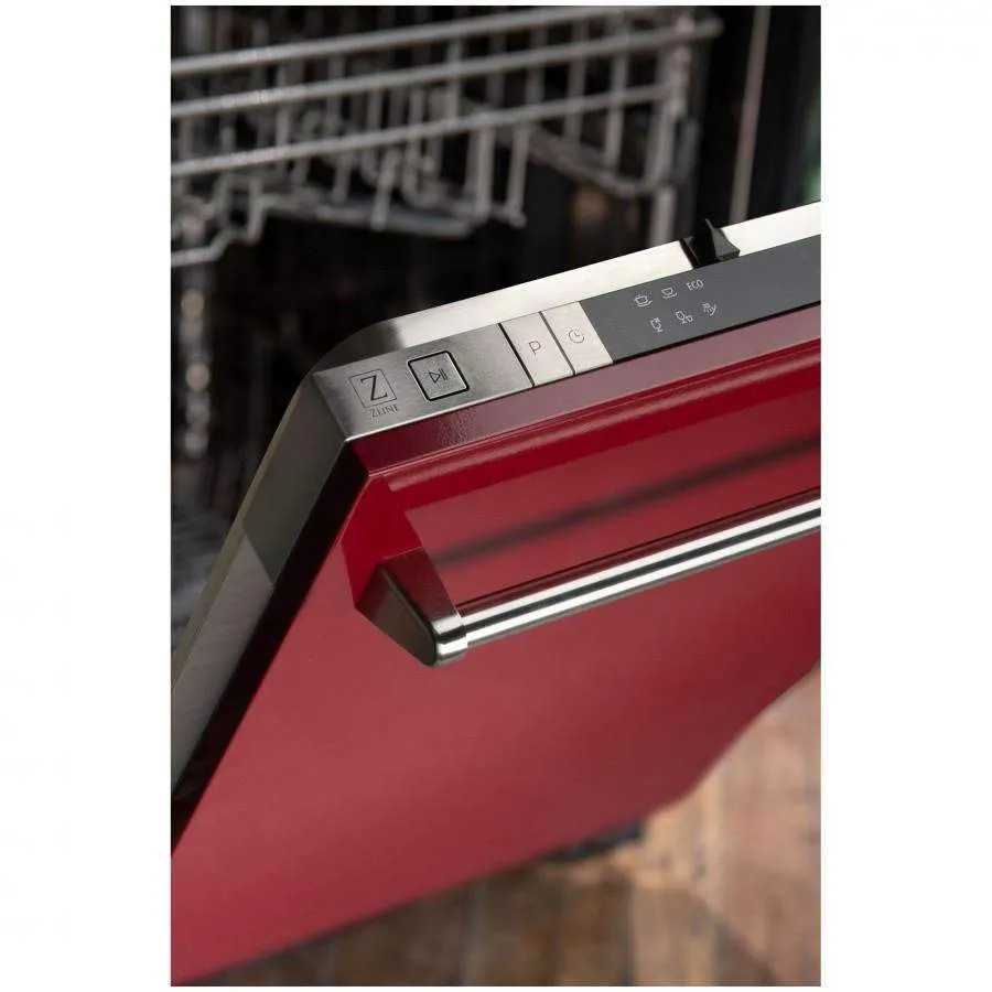 ZLINE 18-Inch Dishwasher in Red Gloss with Stainless Steel Tub and Traditional Style Handle (DW-RG-18)