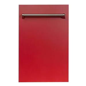 ZLINE 18-Inch Dishwasher in Red Matte with Stainless Steel Tub and Traditional Style Handle (DW-RM-18)