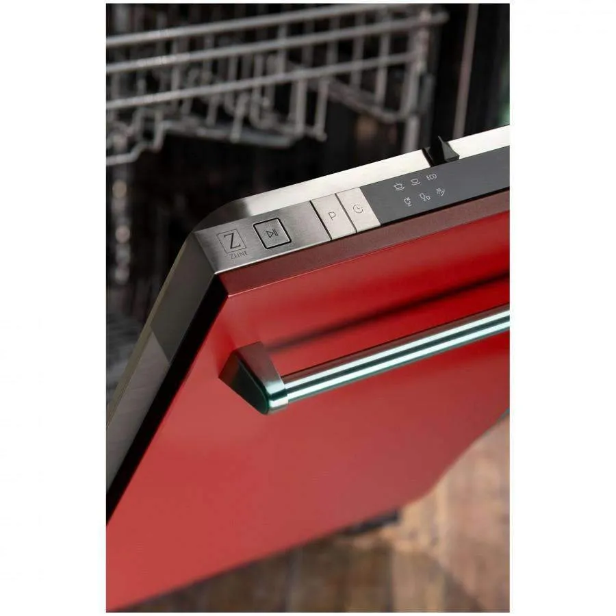 ZLINE 18-Inch Dishwasher in Red Matte with Stainless Steel Tub and Traditional Style Handle (DW-RM-18)