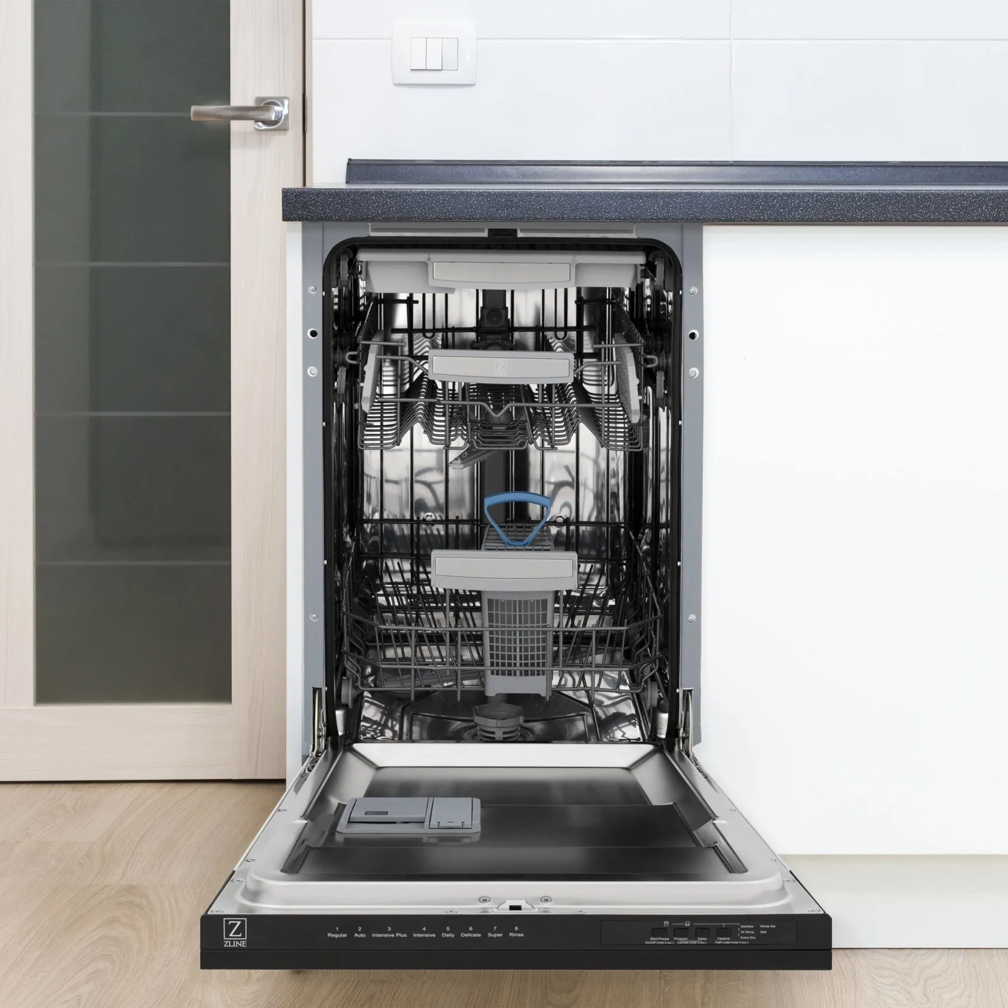 ZLINE 18-Inch Tallac Series 3rd Rack Top Control Dishwasher in Black Matte with Stainless Steel Tub, 51dBa (DWV-BLM-18)