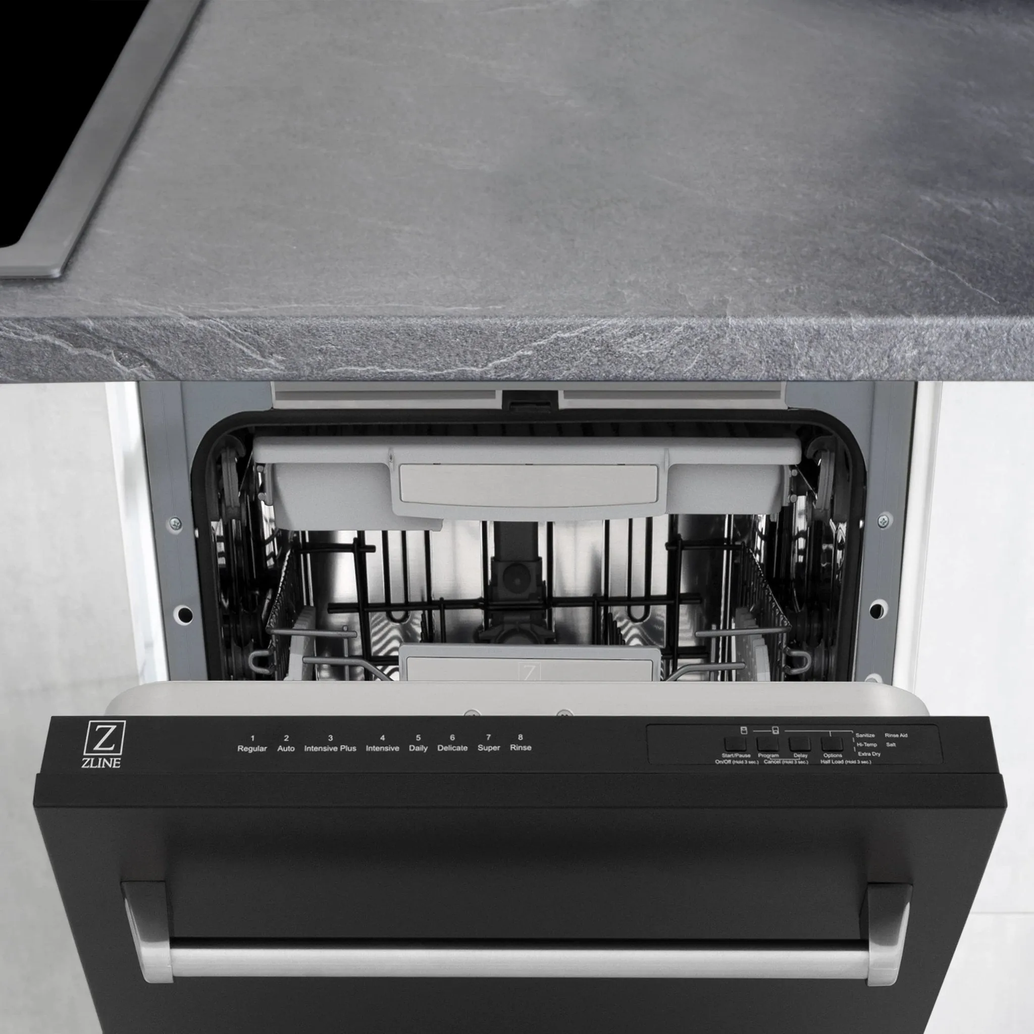 ZLINE 18-Inch Tallac Series 3rd Rack Top Control Dishwasher in Black Matte with Stainless Steel Tub, 51dBa (DWV-BLM-18)