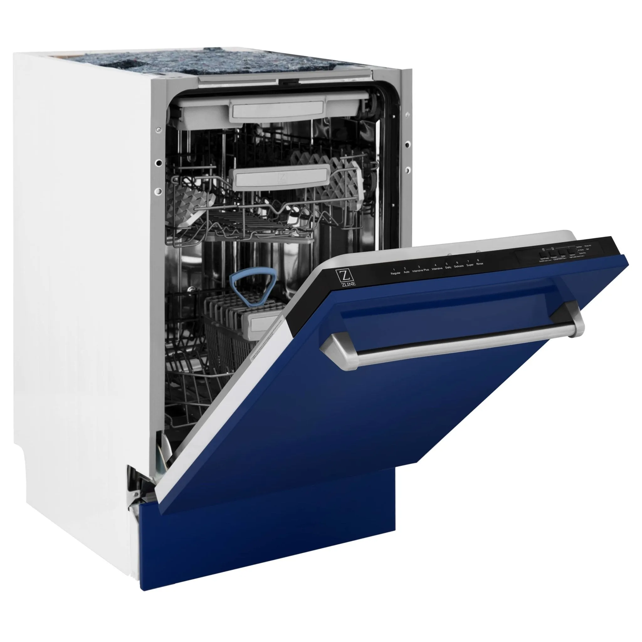ZLINE 18-Inch Tallac Series 3rd Rack Top Control Dishwasher in Blue Gloss with Stainless Steel Tub, 51dBa (DWV-BG-18)
