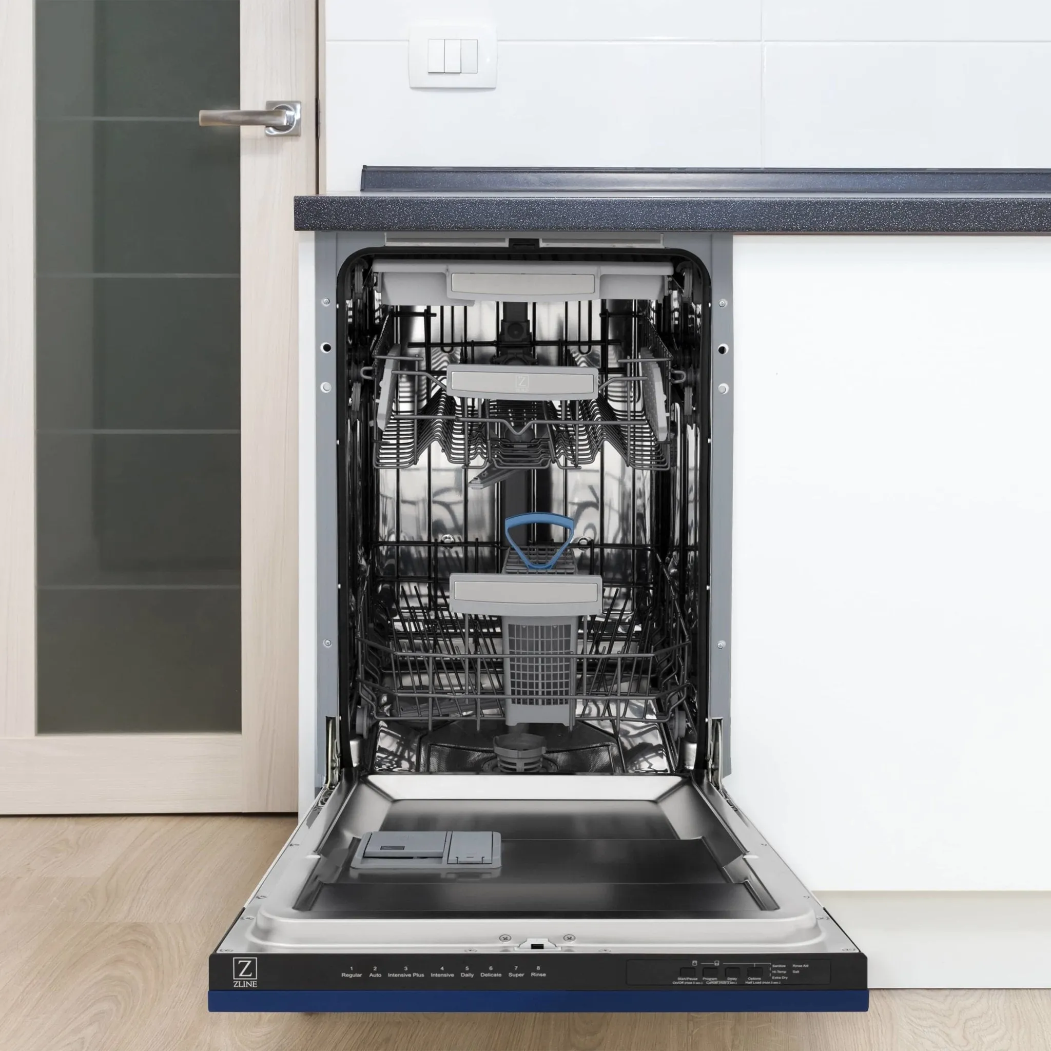 ZLINE 18-Inch Tallac Series 3rd Rack Top Control Dishwasher in Blue Gloss with Stainless Steel Tub, 51dBa (DWV-BG-18)