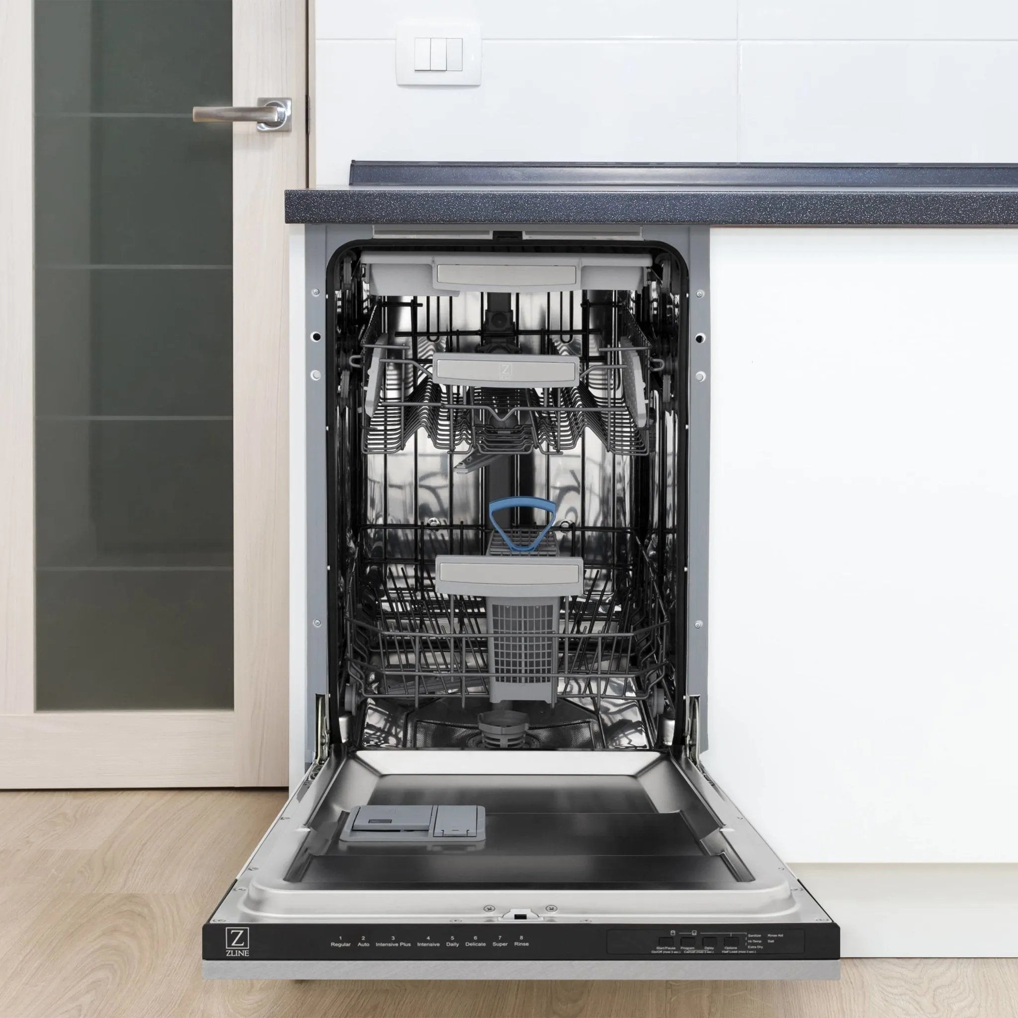 ZLINE 18-Inch Tallac Series 3rd Rack Top Control Dishwasher in DuraSnow with Stainless Steel Tub, 51dBa (DWV-SN-18)