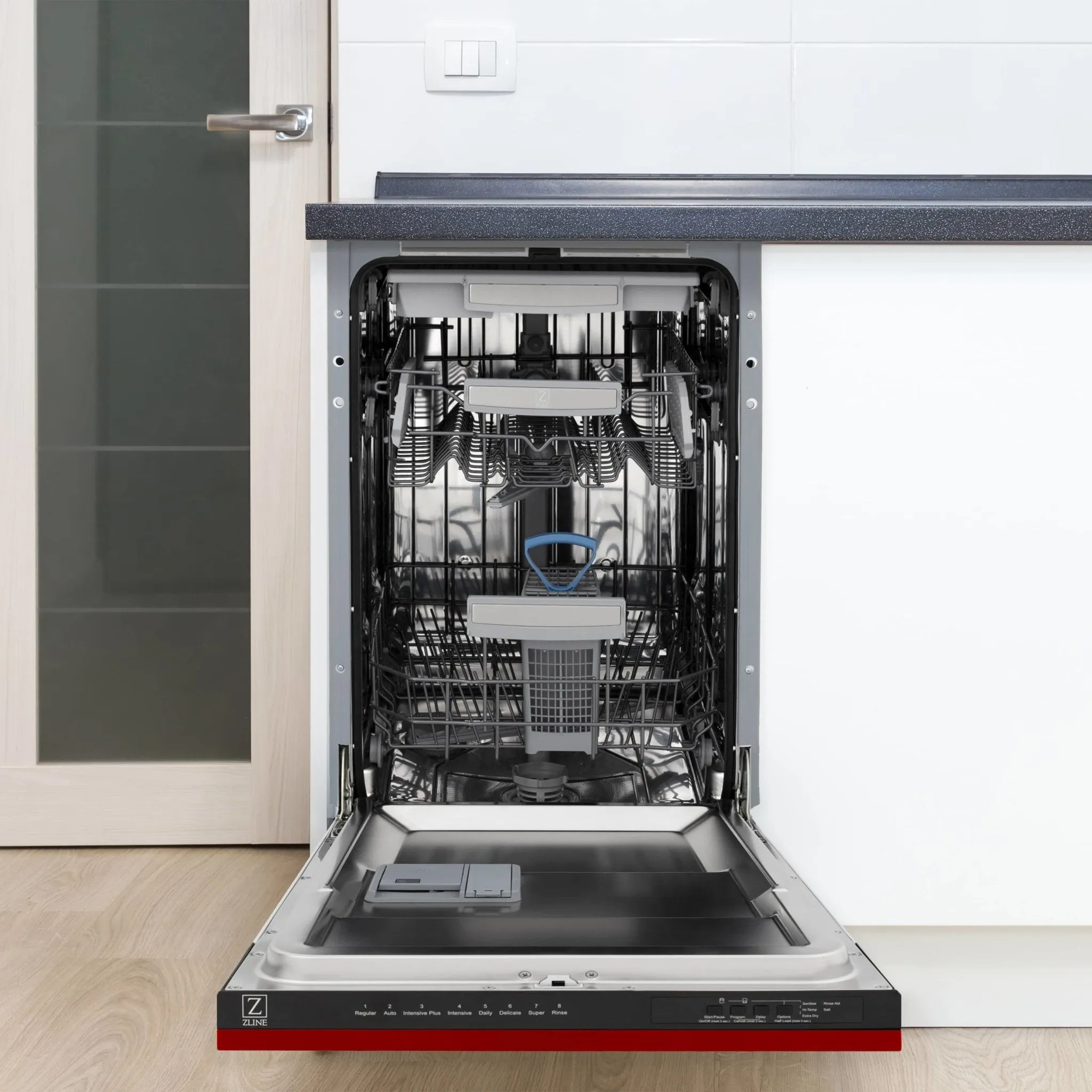 ZLINE 18-Inch Tallac Series 3rd Rack Top Control Dishwasher in Red Gloss with Stainless Steel Tub, 51dBa (DWV-RG-18)