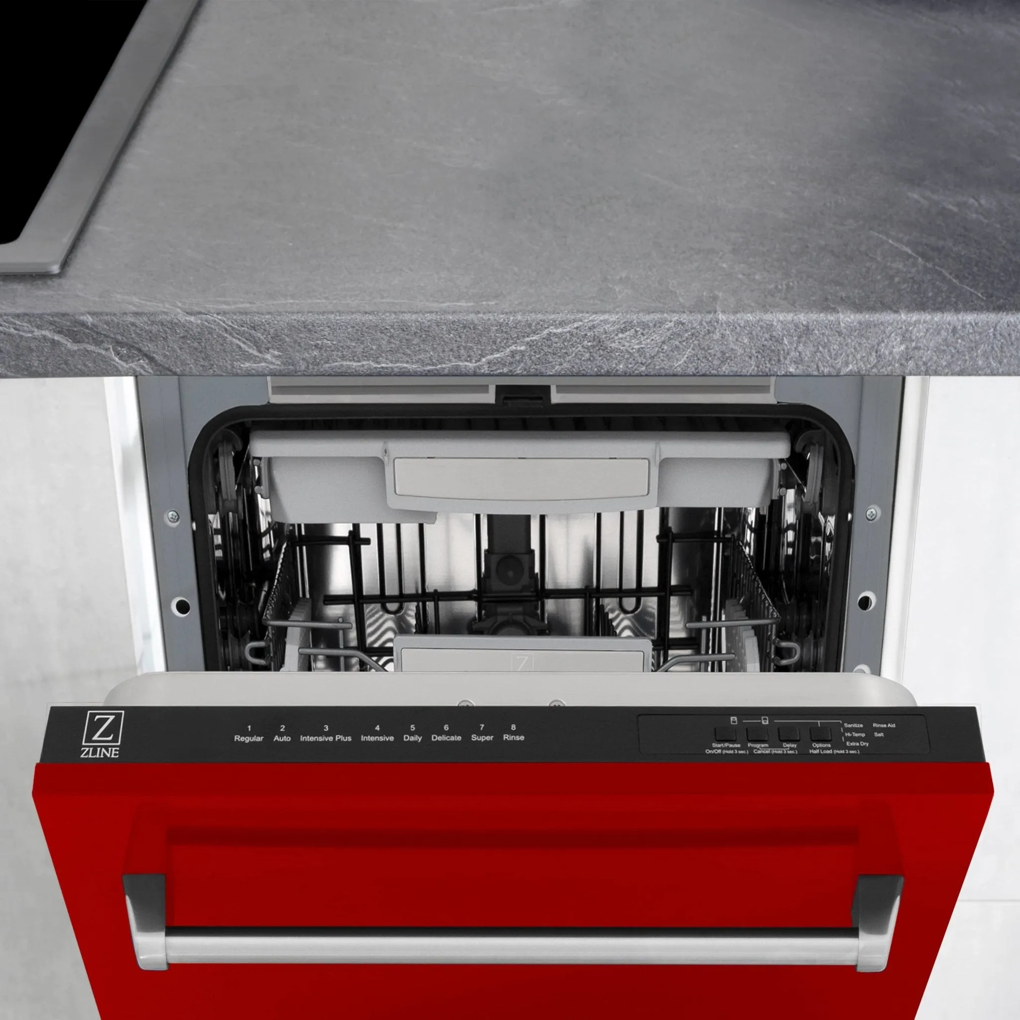 ZLINE 18-Inch Tallac Series 3rd Rack Top Control Dishwasher in Red Gloss with Stainless Steel Tub, 51dBa (DWV-RG-18)