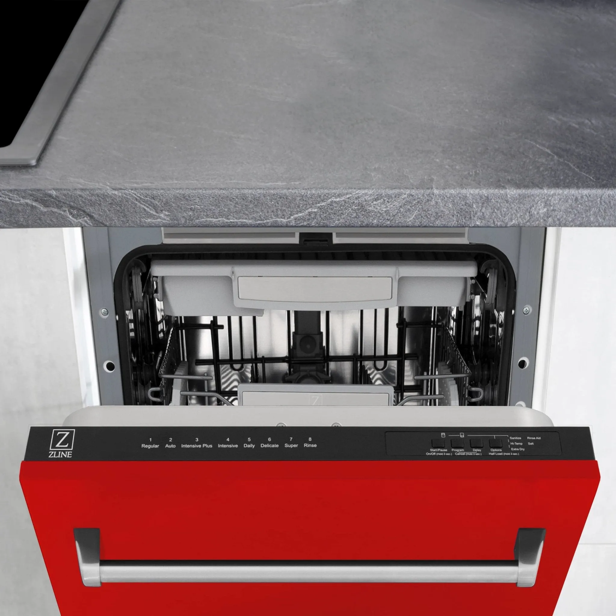 ZLINE 18-Inch Tallac Series 3rd Rack Top Control Dishwasher in Red Matte with Stainless Steel Tub, 51dBa (DWV-RM-18)