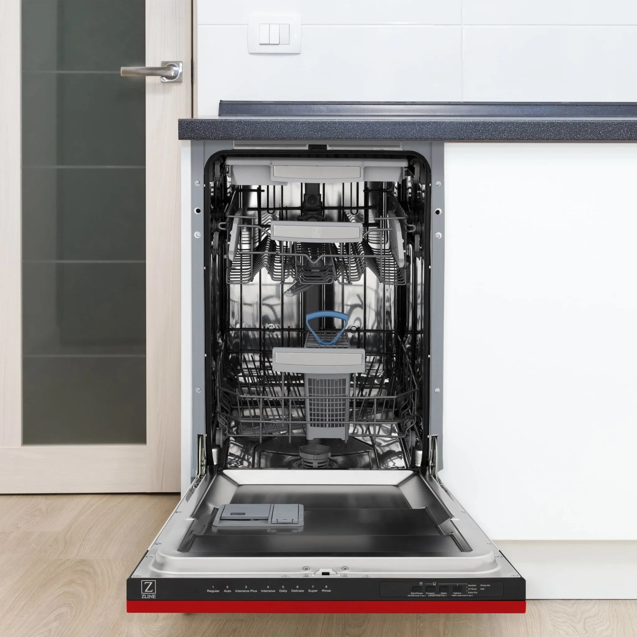 ZLINE 18-Inch Tallac Series 3rd Rack Top Control Dishwasher in Red Matte with Stainless Steel Tub, 51dBa (DWV-RM-18)