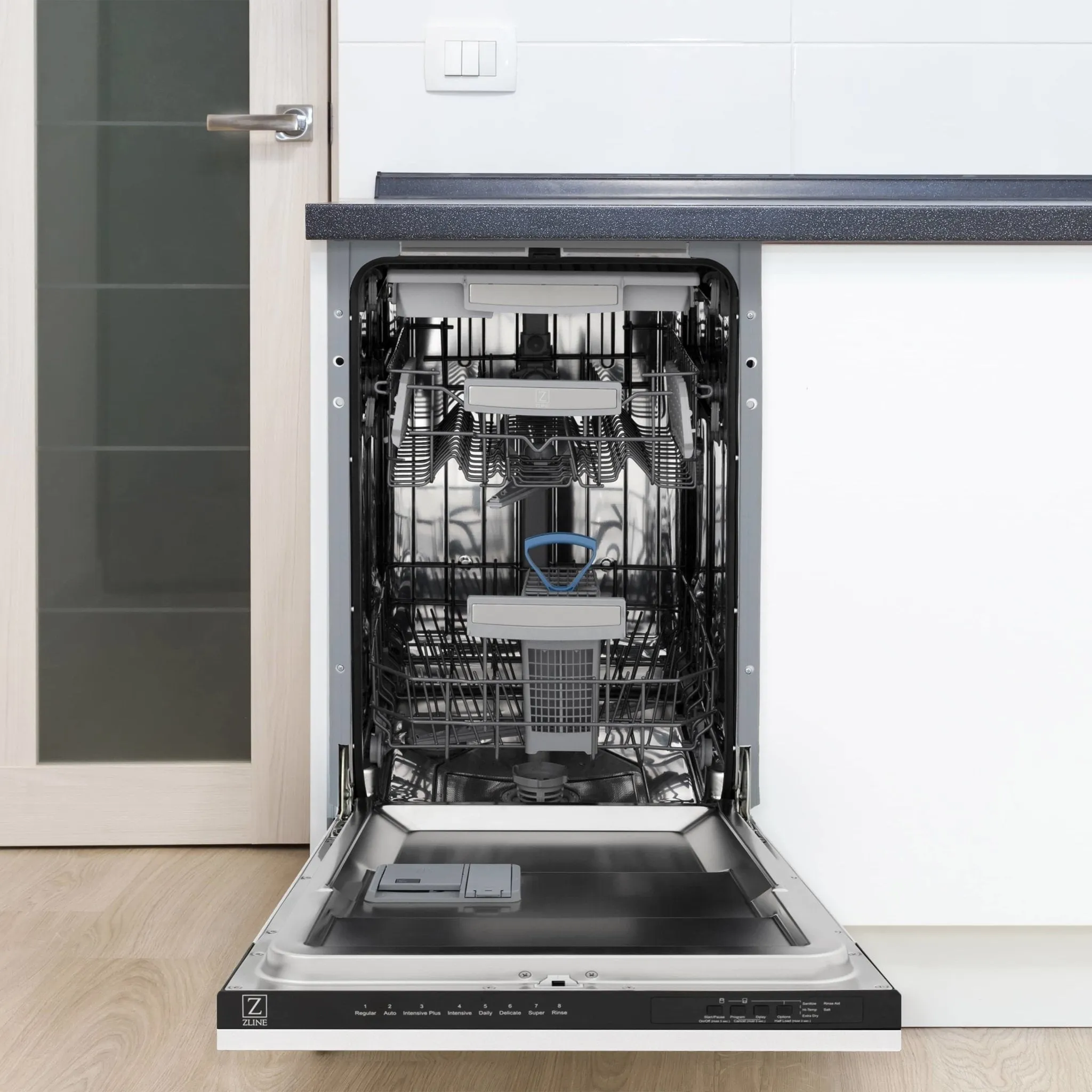 ZLINE 18-Inch Tallac Series 3rd Rack Top Control Dishwasher in White Matte with Stainless Steel Tub, 51dBa (DWV-WM-18)