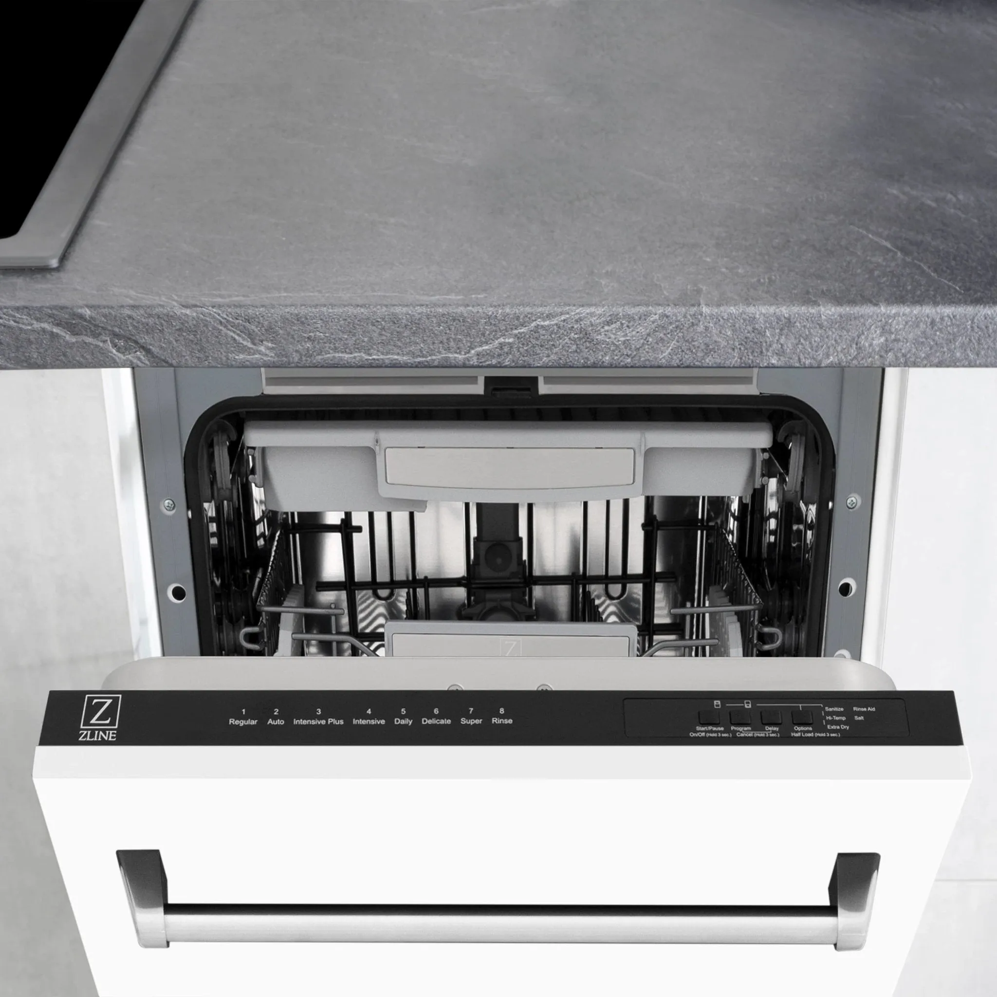 ZLINE 18-Inch Tallac Series 3rd Rack Top Control Dishwasher in White Matte with Stainless Steel Tub, 51dBa (DWV-WM-18)