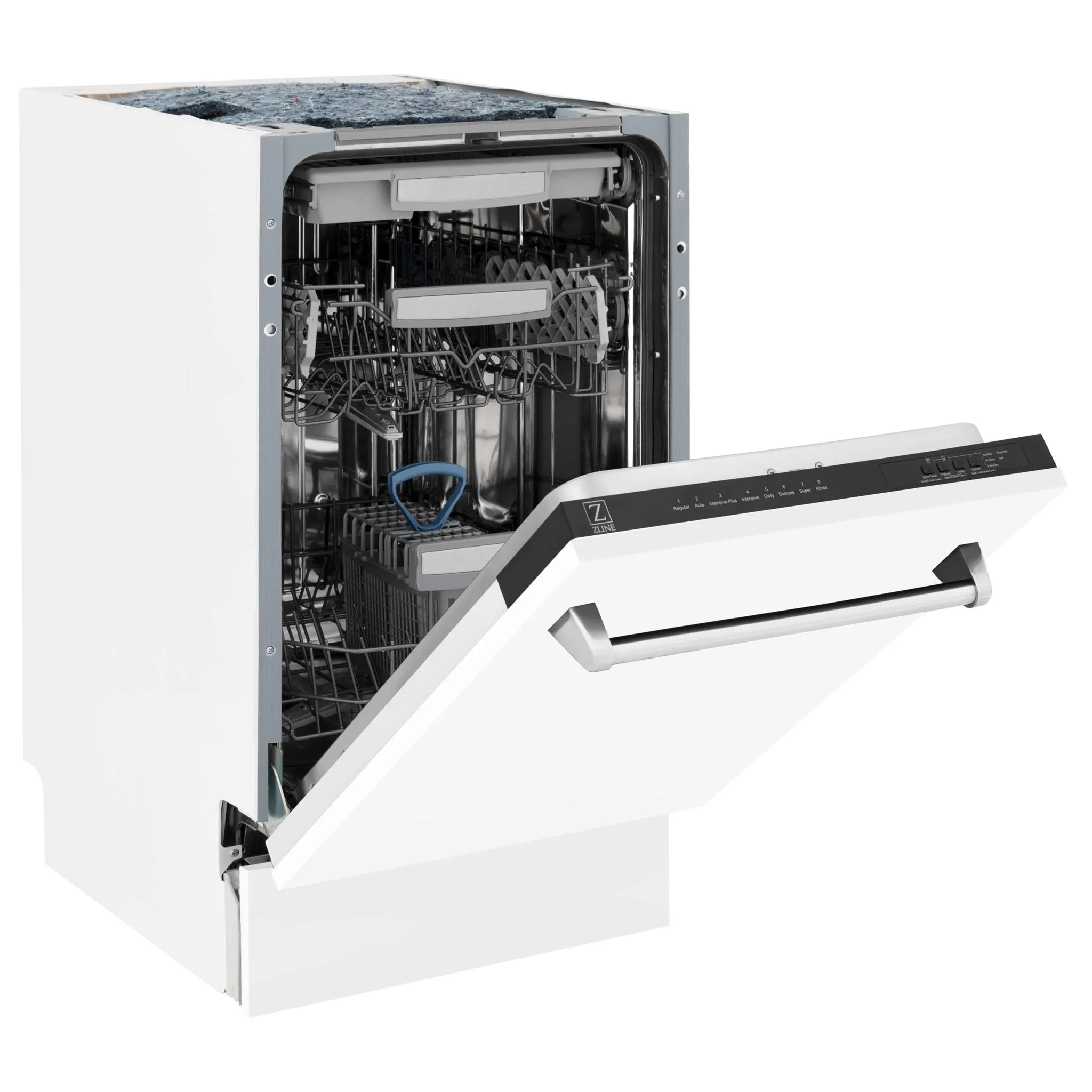 ZLINE 18-Inch Tallac Series 3rd Rack Top Control Dishwasher in White Matte with Stainless Steel Tub, 51dBa (DWV-WM-18)