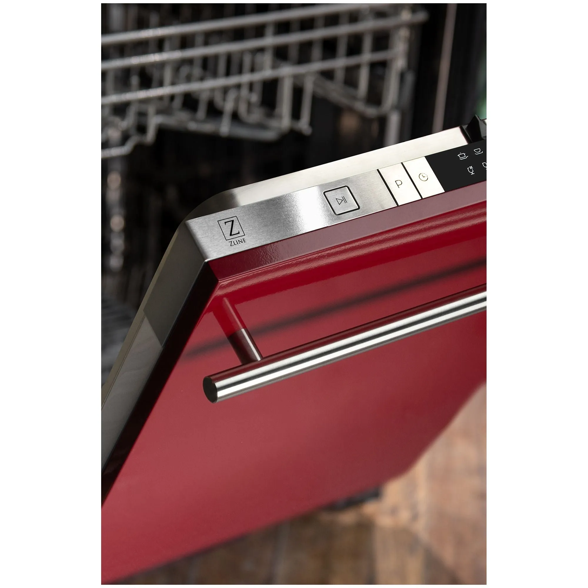 ZLINE 24-Inch Dishwasher in Red Gloss with Stainless Steel Tub and Modern Style Handle (DW-RG-H-24)