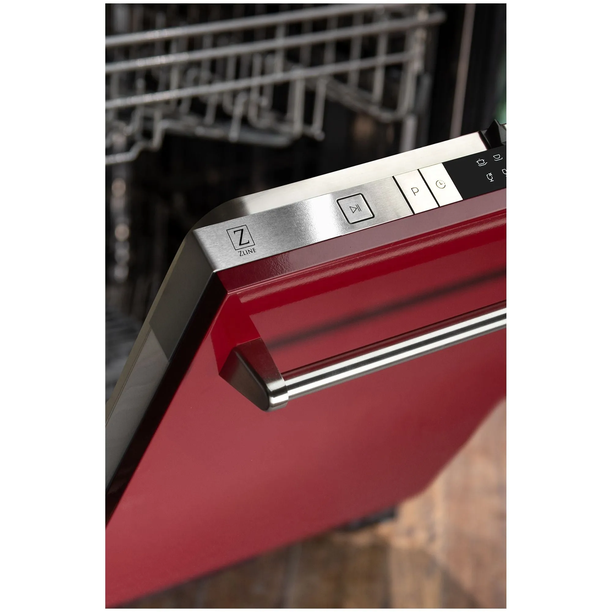ZLINE 24-Inch Dishwasher in Red Gloss with Stainless Steel Tub and Traditional Style Handle (DW-RG-24)