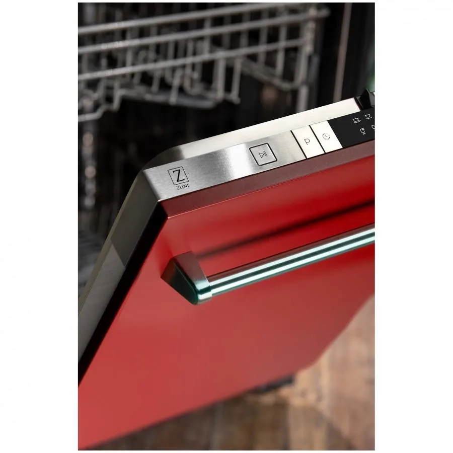 ZLINE 24-Inch Dishwasher in Red Matte with Stainless Steel Tub and Traditional Style Handle (DW-RM-24)