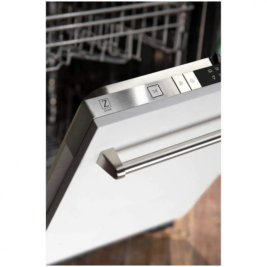 ZLINE 24-Inch Dishwasher in White Matte with Stainless Steel Tub and Traditional Style Handle (DW-WM-24)