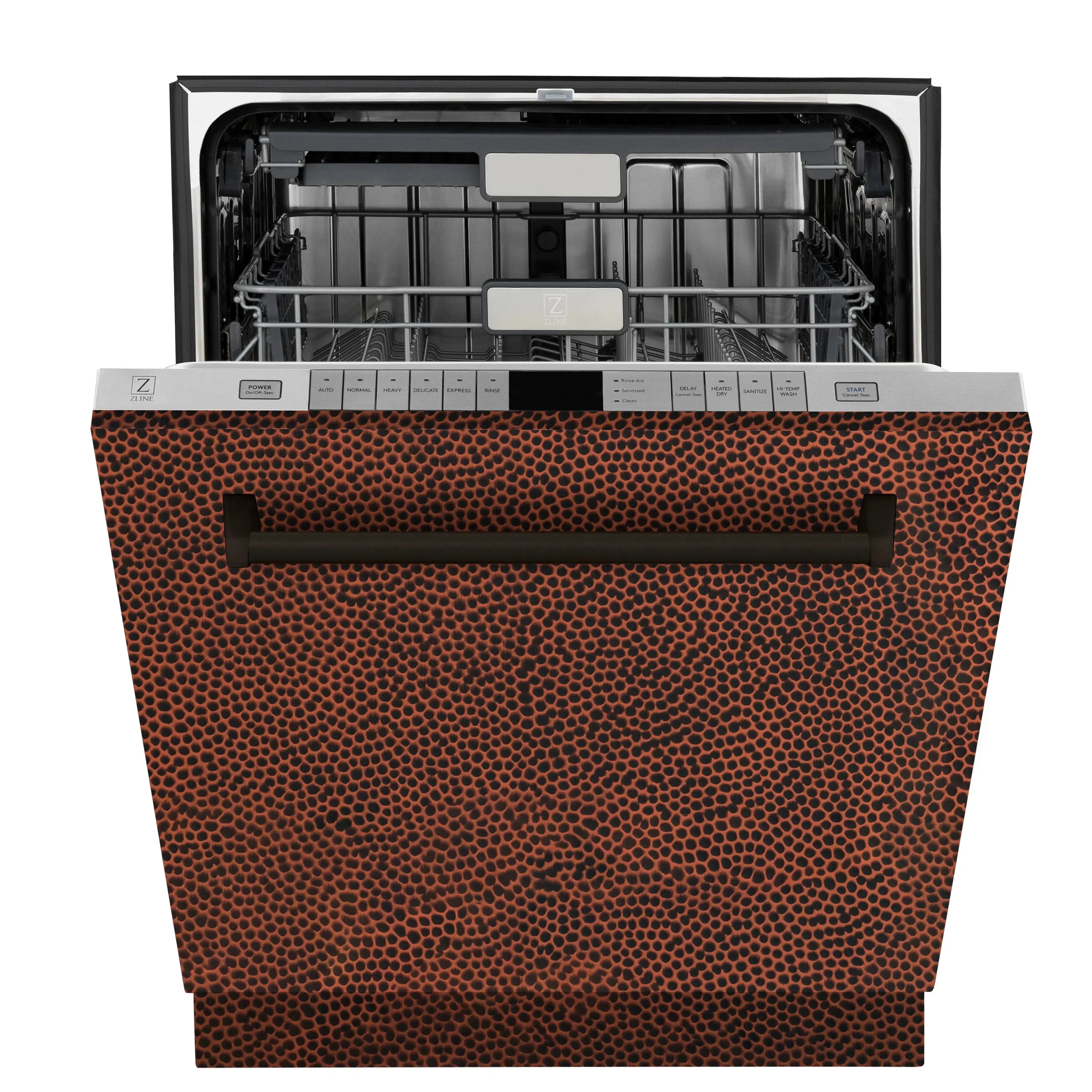 ZLINE 24-Inch Monument Series 3rd Rack Top Touch Control Dishwasher in Hand Hammered Copper with Stainless Steel Tub, 45dBa (DWMT-HH-24)