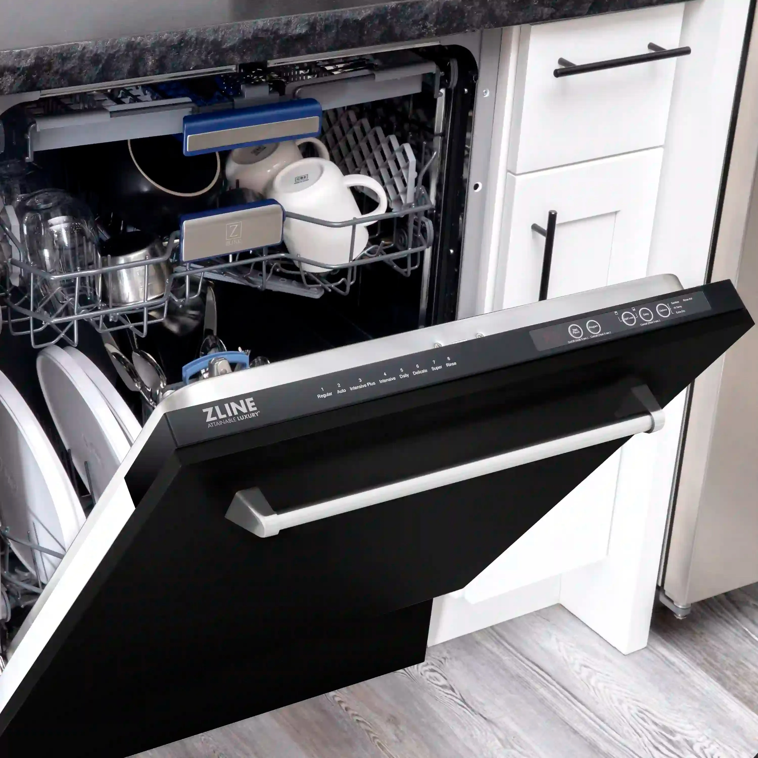 ZLINE 24-Inch Tallac Series 3rd Rack Dishwasher in Black Matte with Stainless Steel Tub, 51dBa (DWV-BLM-24)