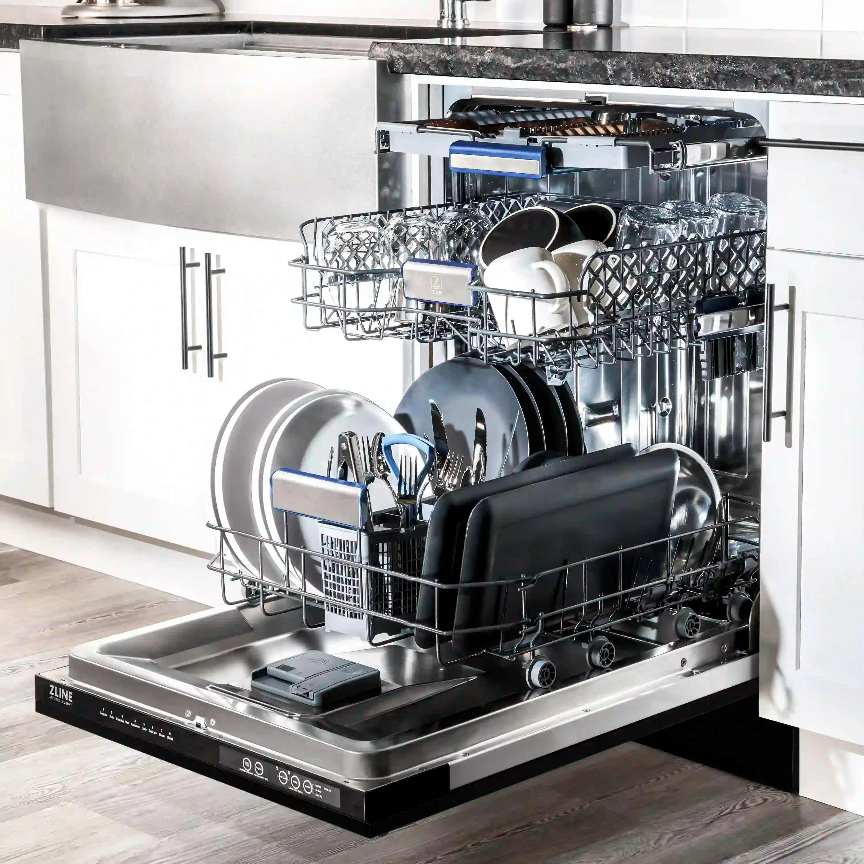 ZLINE 24-Inch Tallac Series 3rd Rack Dishwasher in Black Matte with Stainless Steel Tub, 51dBa (DWV-BLM-24)