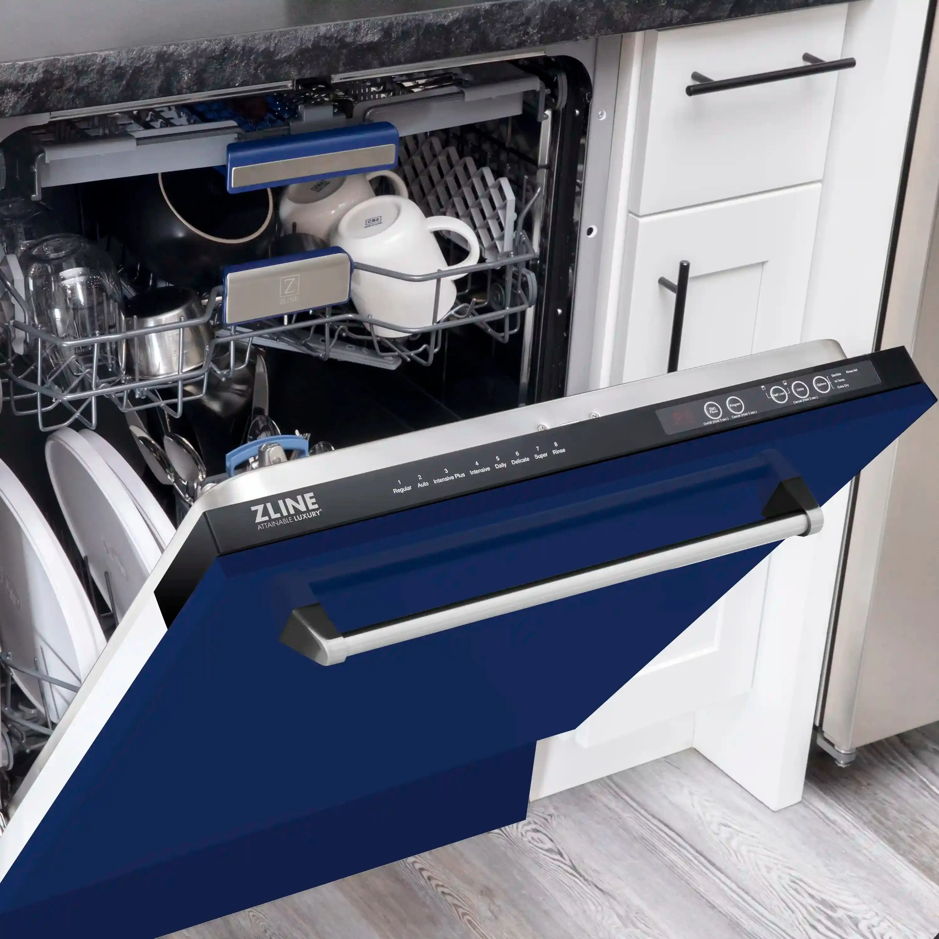 ZLINE 24-Inch Tallac Series 3rd Rack Dishwasher in Blue Gloss with Stainless Steel Tub, 51dBa (DWV-BG-24)